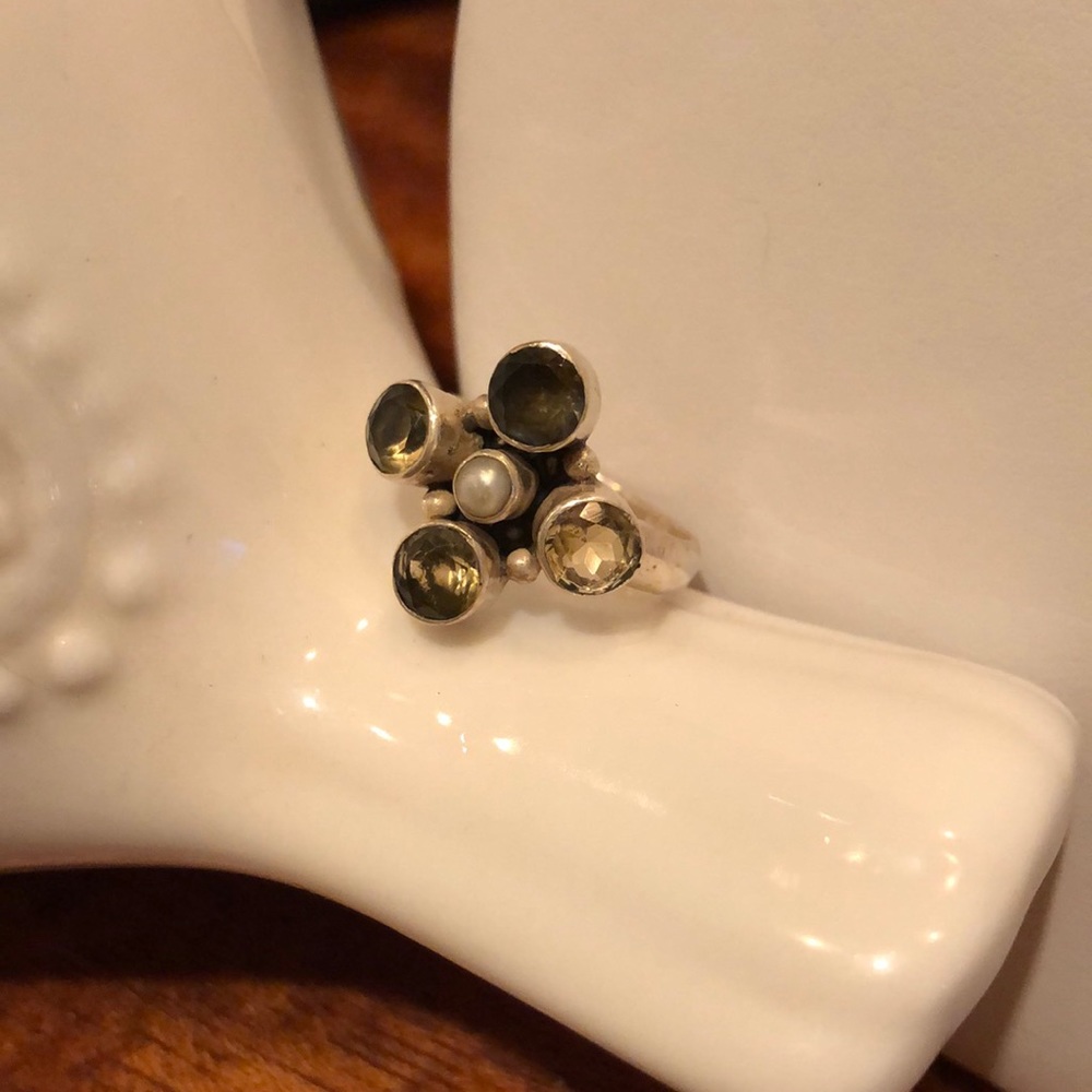 Antique Prasiolite, Seed Pearl and Silver ring